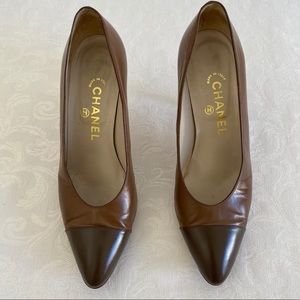 Chanel two tone brown cap toe pumps